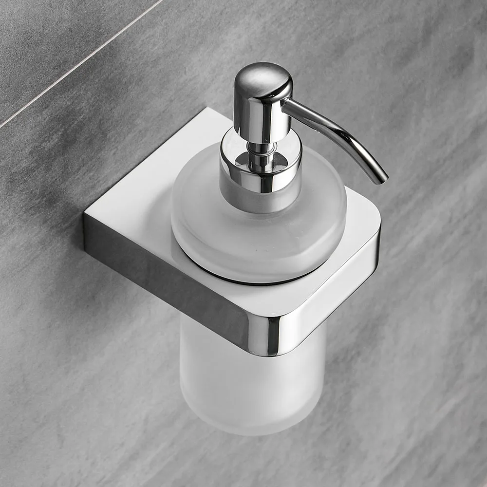 Günstige Flüssigkeit Seife Spender Chrom Farbe Seife Dispenser Wand Montiert Mit Milchglas Behälter flasche Bad Produkte 5781