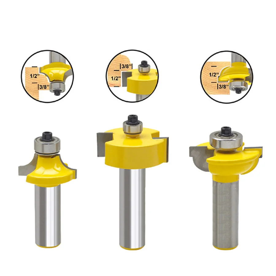 3Pcs Door Router Bits Set Round Over Bead 1/2" Shank Blade Cutter