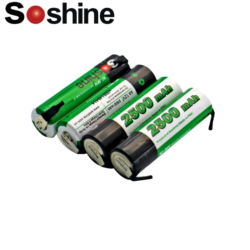 

4 pcs Soshine AA NiMH 2500mAh 1.2V rechargeable battery with tab Spot welding battery