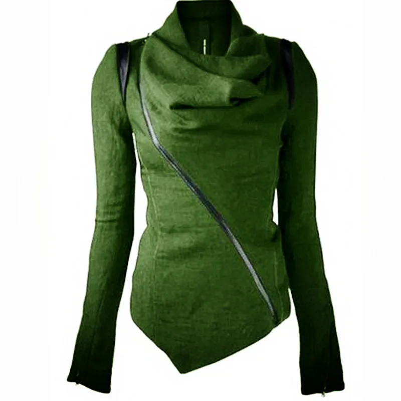 Best  Women Jackets Spring Autumn Zipper Asymmetrical Jacket Long Sleeve Coats And Jackets Scarf Collar W