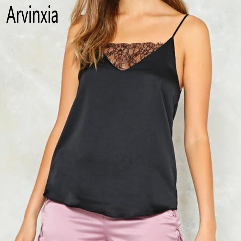 

Arvinxia ZA Sexy Solid Spaghetti Strap Lace Decor Woman Tops New Sleeveless Slim Women Camis Fashion Streetwear Ladies Tank Tops