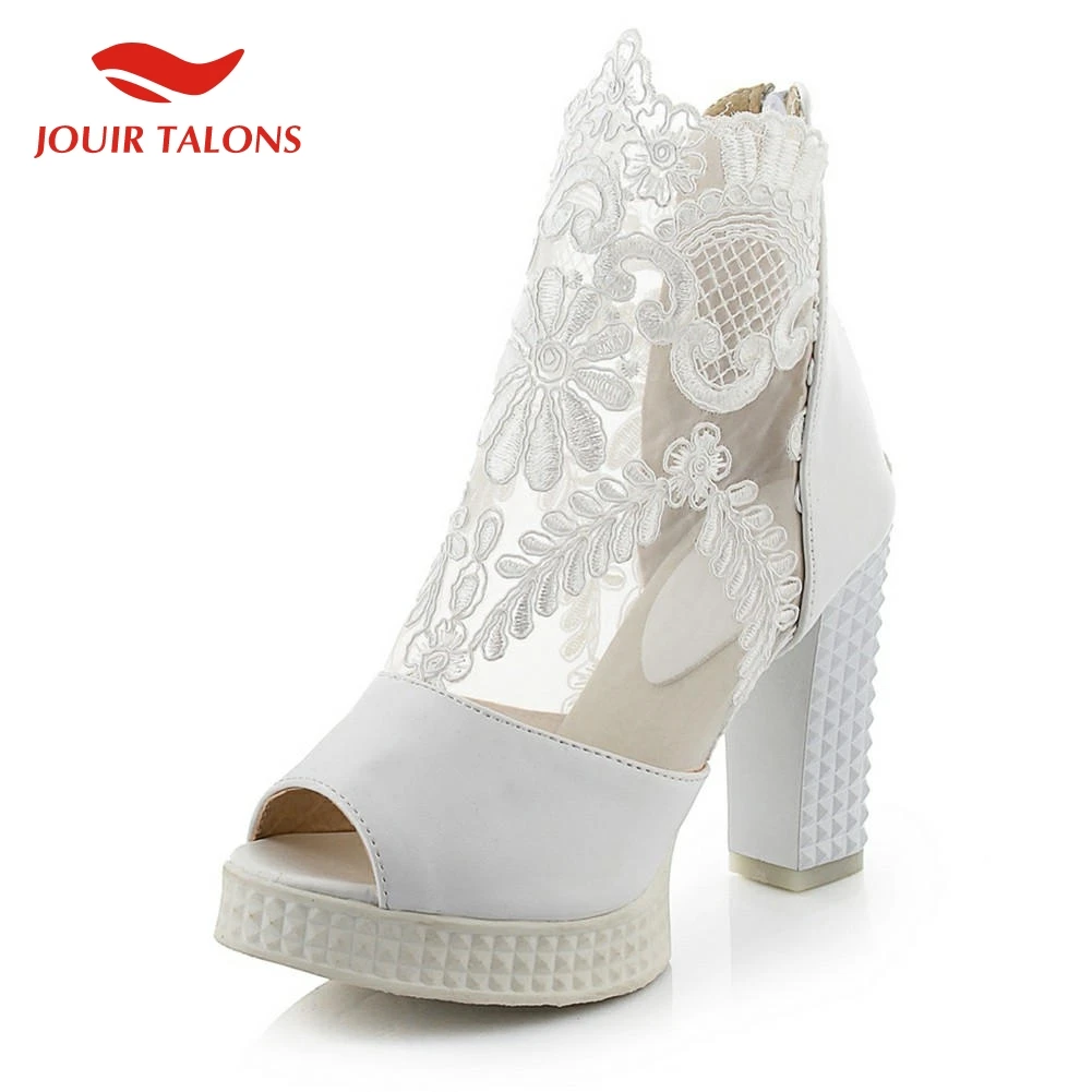 

Fashion Spike High Heels Sexy Lace Peep Toe Ankle Boots Woman Party Wedding Summer Boots Woman Big Size 32-43 women's Shoes