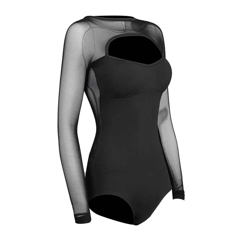 

Sexy Mesh Yarn Latin Performance Dance Costume Lady Black Chacha Female Practice Wear Leotard Tops Clothing Tango Clothes DWY912