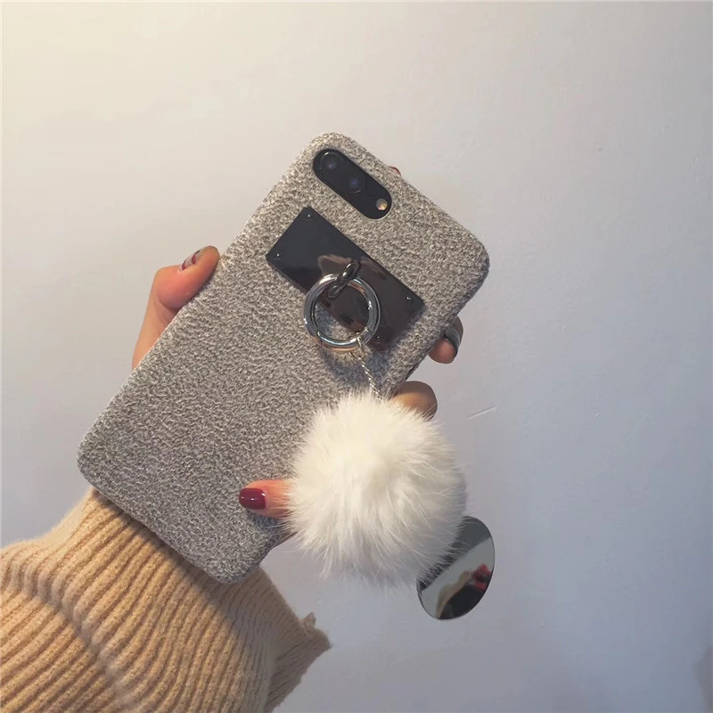 Yespure Wholeasale Bulu Bola Belakang Kemasan untuk iPhone X 6 6 S 7 7 Plus 8 8 Plus Mewah aksesoris Handphone untuk Wanita