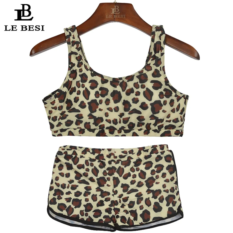

LEBESI 2017 Two Pieces Swimwear Women's pants Bkinis Set Leopard High Waisted Swimsuit Biquini Bikini Tankini maillot de bain