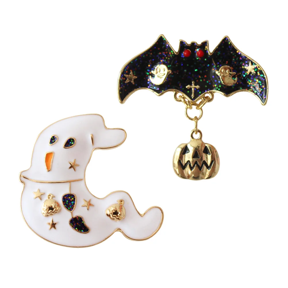 

Halloween White Ghost Black Bats Pumpkin Brooch Halloween Badges Ghost Bats Pumpkin Cartoon Personalized Brooches Pin