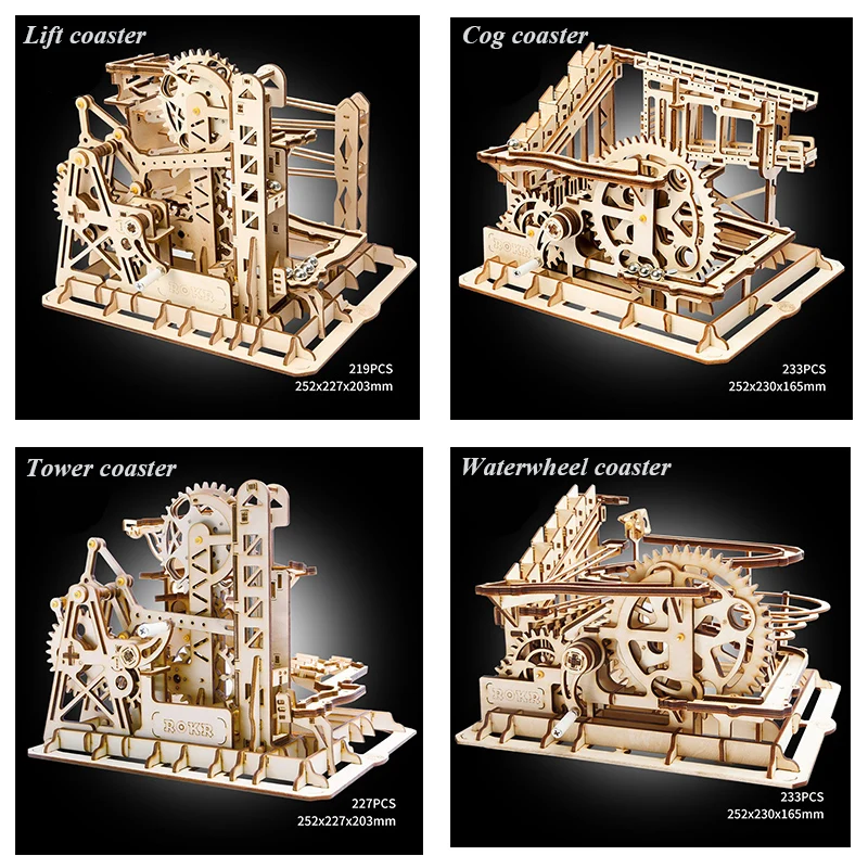 

4 Kinds Marble Run Game 3D Puzzle DIY Waterwheel Wooden Model Building Kits Assembly Toy Gift for Children Adult dropshipping