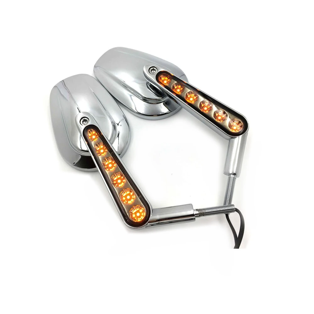 

Motorcycle Polished Rear View Left Right Mirrors with LED Stem Fit For HARLEY Touring Road King/ROAD GLIDE
