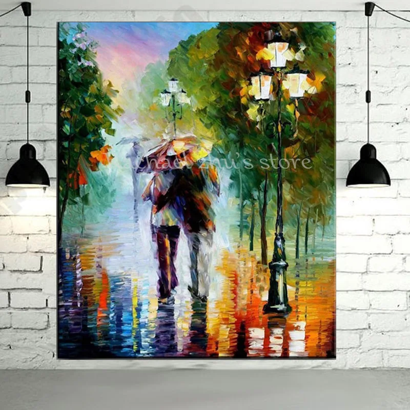 

Hand Painted Abstract Couple Walking in The Street Park Oil Paintings On Canvas Wall Art Picturers For Living Room Home Decor