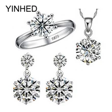YINHED Venta Caliente 925 de Plata Esterlina de La Joyería Nupcial Conjunto $ number ct Cubic Zircon CZ Anillo Aretes Collar de Conjuntos de Joyas de Boda ZS029