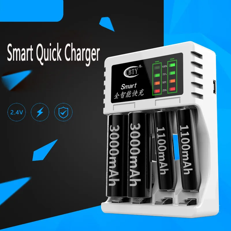 BTY-704-A3 4-slot LED Battery Charger Smart Rechargeable Battery Charger 2 Colors For AA / AAA NiMH/NiCd Rechargeable Battery