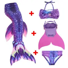 4ks / Set 7 barev Dívčí koupací plášť Mermaid Tails with Monofin Děti Ariel Swimmable Mermaid Tail Costume Děti Děti
