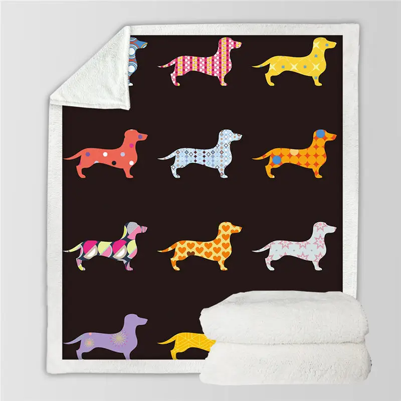 3D такса колбаса шерпа одеяло для детей взрослых мультфильм красочные плюшевые пледы одеяло диван Собака Щенок тонкое одеяло - Цвет: Colorful
