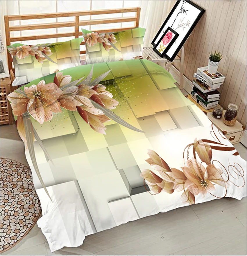 

Special golden flowers 3d effect photo bed linen can be customized photo pattern