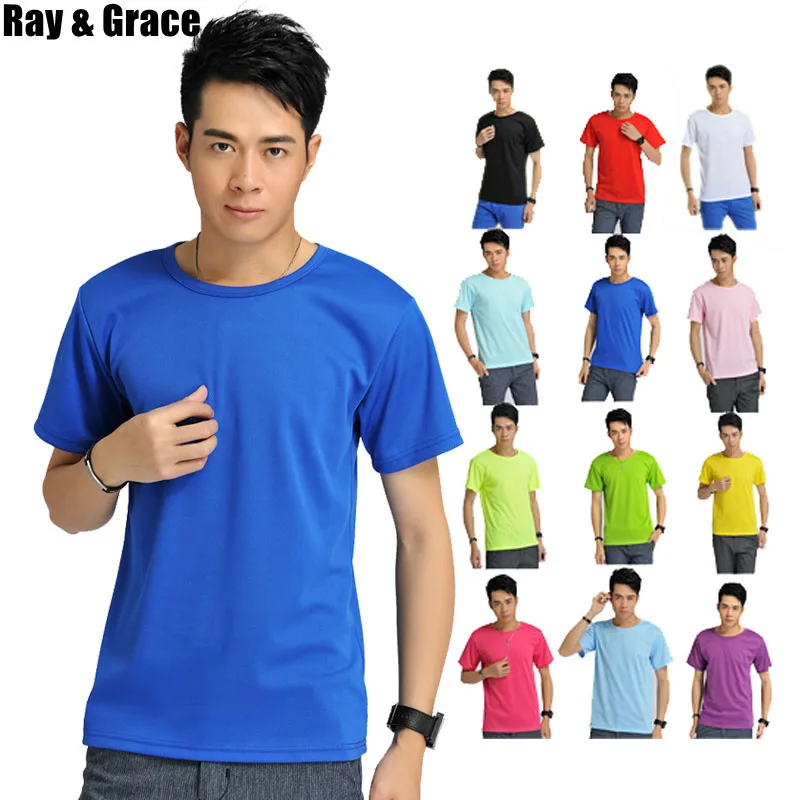 

RAY GRACE Running Men T-Shirts Quick Dry Outdoor Tee Breathable Mesh Slim Fit Tops Tees Sport Men's Fitness Gym Workout Shirts