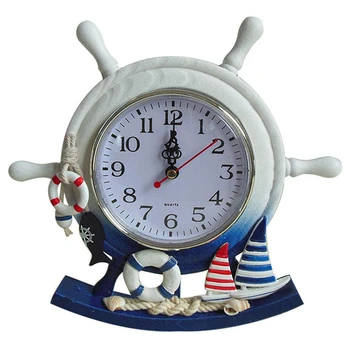 

Promotion Wooden Rudder Clock Mediterranean Style Table Clock Beach Sea Theme Home Decor Creative Ship Steering Clock