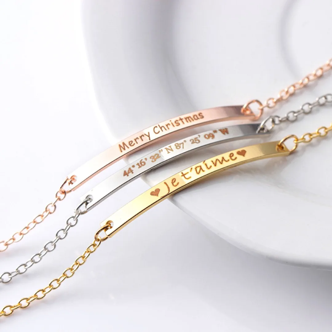 Punk Personalized Name ID Bangle For Women Men DIY Custom Stainless Steel Engraved Bracelet Charm Couple Lover Romantic Jewelry