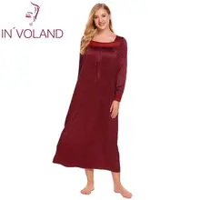 IN'VOLAND размера плюс, женская ночная рубашка с отделкой, сексуальная женская одежда для сна, кружевная атласная Свободная Женская ночная рубашка с длинным рукавом и оборками, больше размера