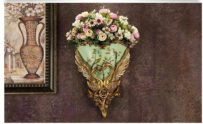 Европейская настенная подвесная ваза из смолы, украшение для дома, гостиной, настенная лебедь, цветок, подвеска в виде корзины, настенная Ретро фоновая роспись, искусство