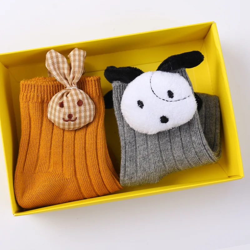 Новые осенне-зимние носки для малышей с героями мультфильмов милые детские хлопковые носки для мальчиков 0-1-3 лет - Цвет: Plaid rabbit-puppy