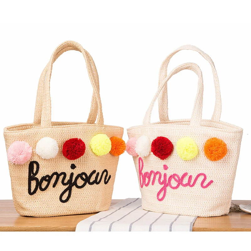 Pattern PP Shoulder Straw Hand Embroidery Letter Sandy Beach bag Summer Vacation Weave Package Pattern PP Shoulder Straw Hand Embroidery Letter Sandy Beach bag Summer Vacation Weave Package