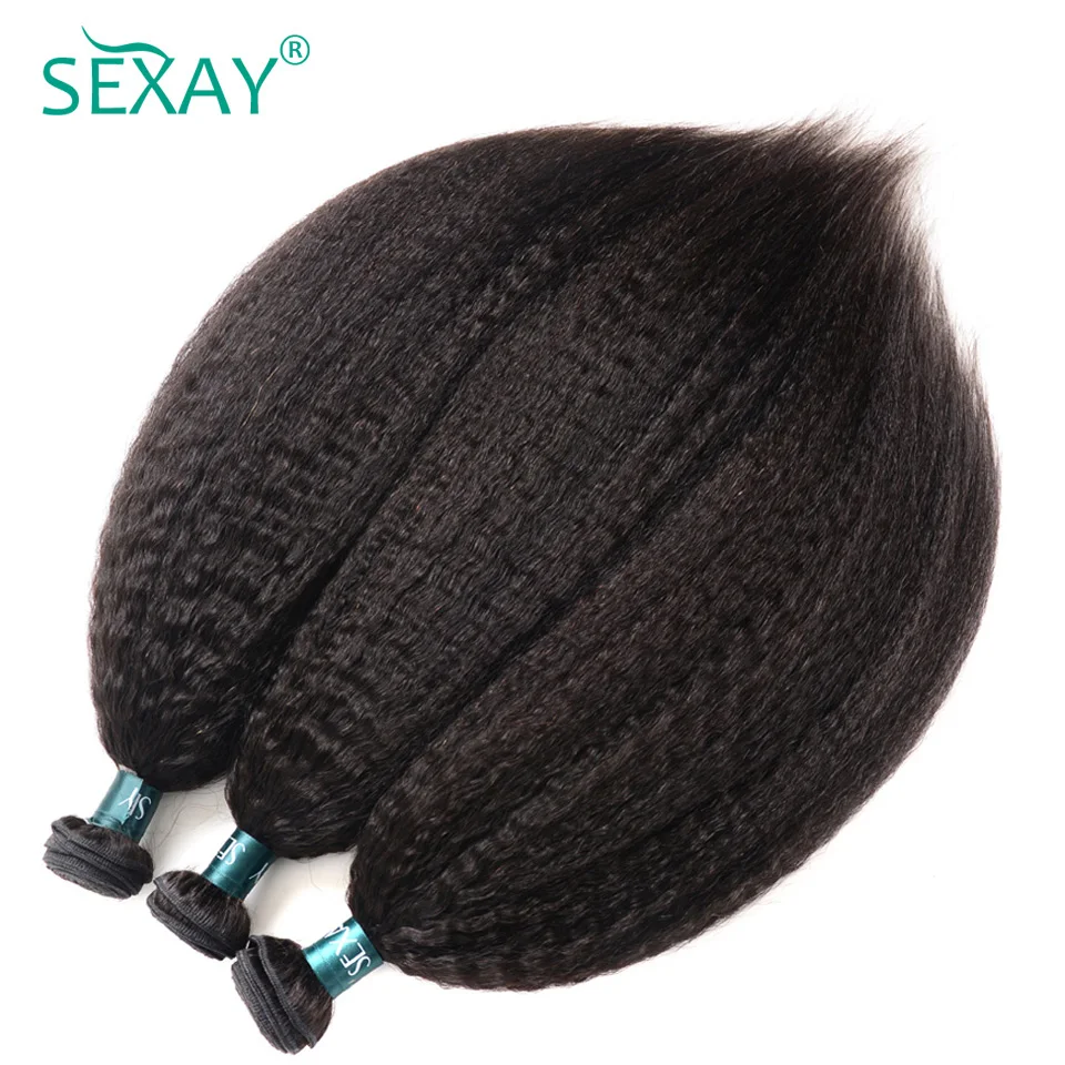 

Sexay Pre-Colored Peruvian Kinky Straight Remy Hair 3 PCS One Pack Coarse Yaki 100% Human Hair Bundles Perm Yaki Hair Weave