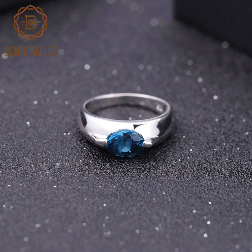 

GEM'S BALLET Simple 1.57Ct Natural London Blue Topaz Oval Ring 925 Sterling Silver Gemstone Rings Fine Jewelry For Women