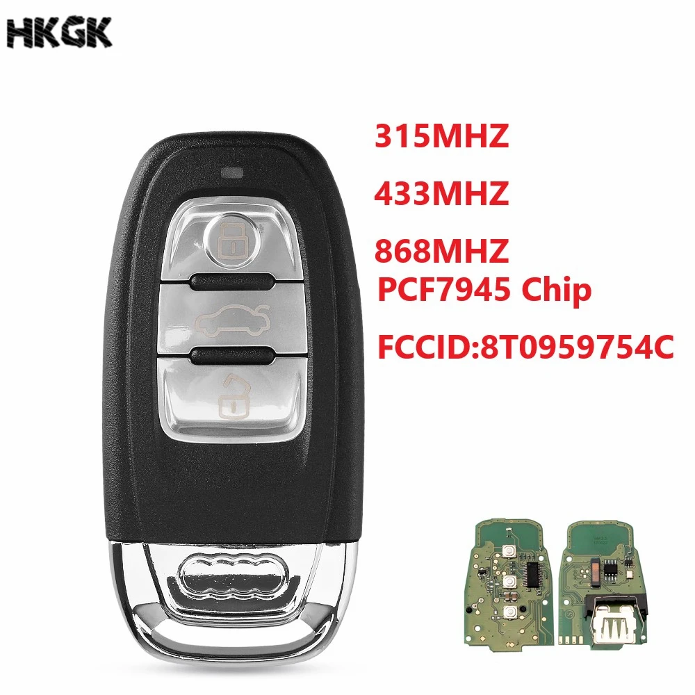 3 кнопки дистанционного Интеллектуальный Автомобильный ключ дистанционного управления для AUDI Q5 A4L A5 A6 2009-2012 чипа PCF7945 315 МГц/433 МГц/868 МГц