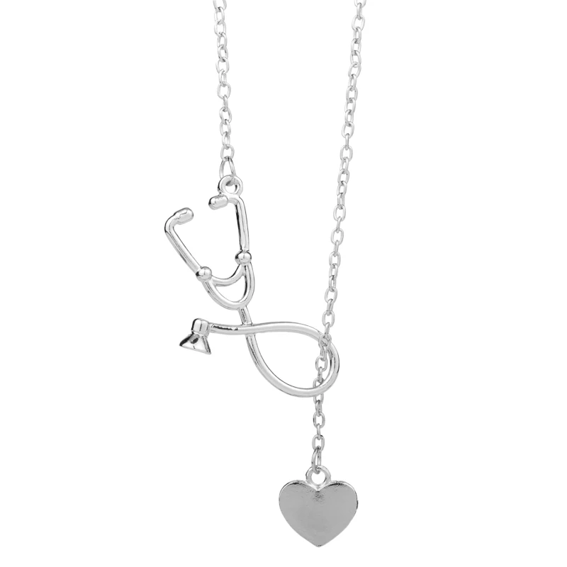 

4 Colors Stethoscope Necklaces Heart and Stethoscope Lariat Pendant for Doctor Nursing Student Gift Nurse Necklace Women Jewelry