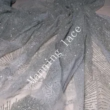 MINGYU-1196 Горячая африканская Тюлевая кружевная ткань с блестящими блестками кружевная ткань серебристого цвета