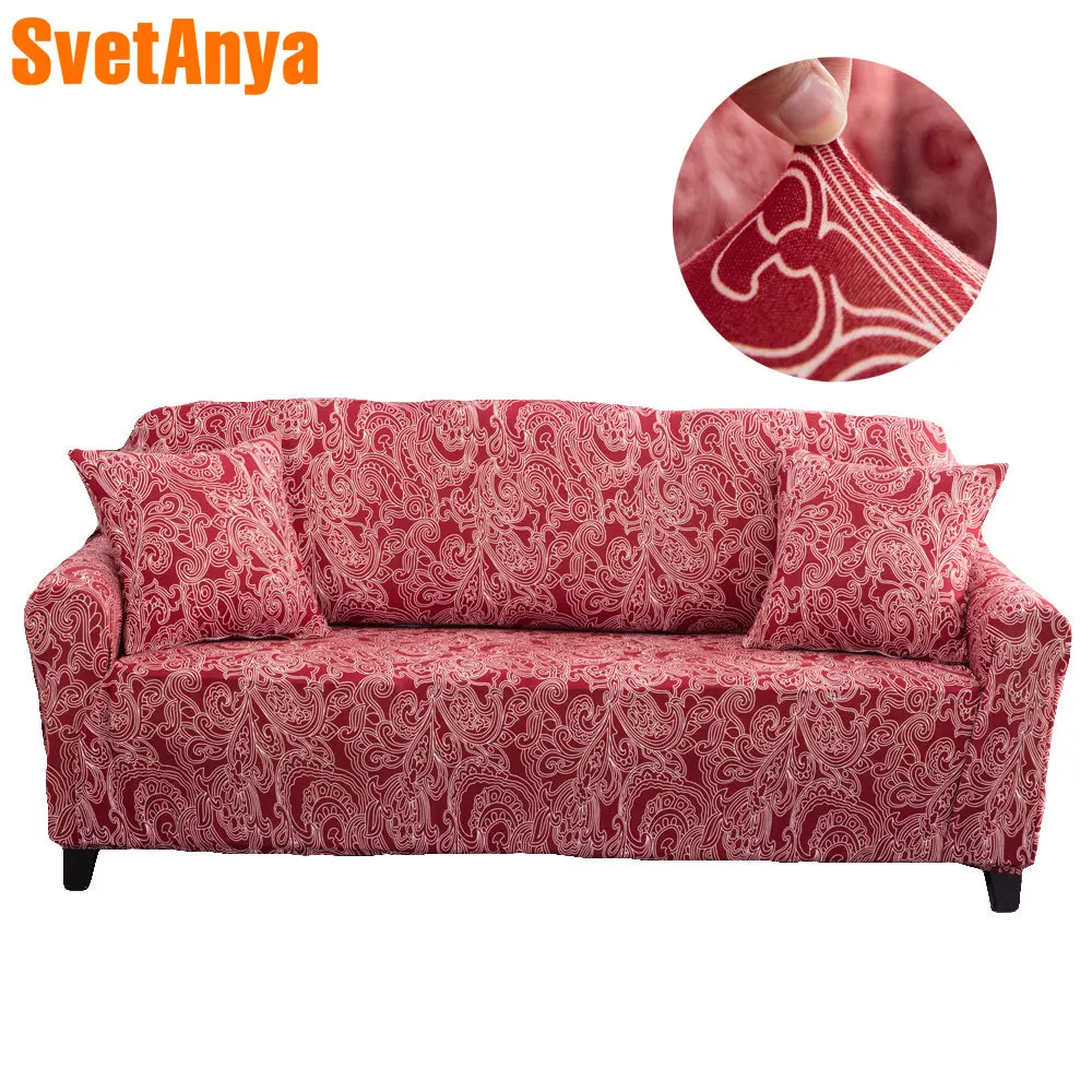 2018 Red Bohemian Paisley Print Sofa Cover Slipcover Stretch Elastic