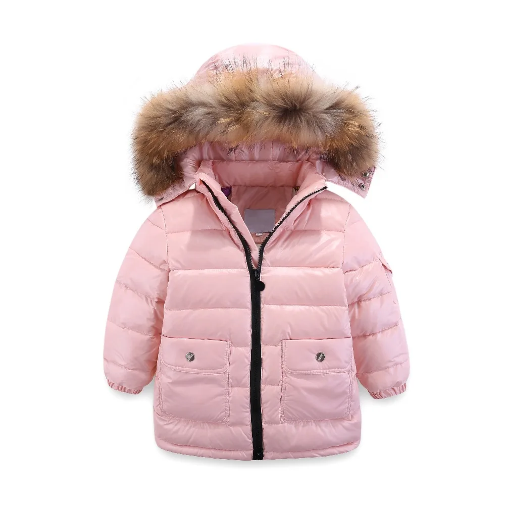 Детское белое пуховое пальто для мальчиков и девочек, комбинезон, комплект зимней одежды, теплый ветрозащитный зимний комбинезон с мехом, лыжный костюм для малышей, W10