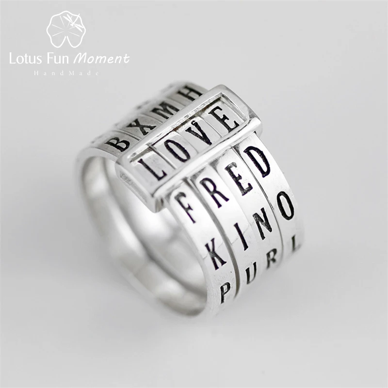 Ceny Lotos Fun Moment prawdziwe 925 srebro naturalne moda biżuteria obrotowy pierścień może sprawić, że różne słowa pierścienie dla kobiet Bijoux