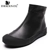 DRKANOL Autumn Winter Genuine Leather Flat Ankle Boots For Women Warm Boots Side Zipper Soft Comfortable Cow Leather Botas H8066 ► Photo 1/6