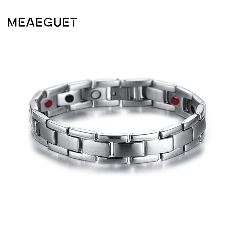 Meaeguet, 12,5 мм, серебряный цвет, нержавеющая сталь, забота о здоровье, браслет на запястье, магнит, германиевый браслет, мужские ювелирные изделия