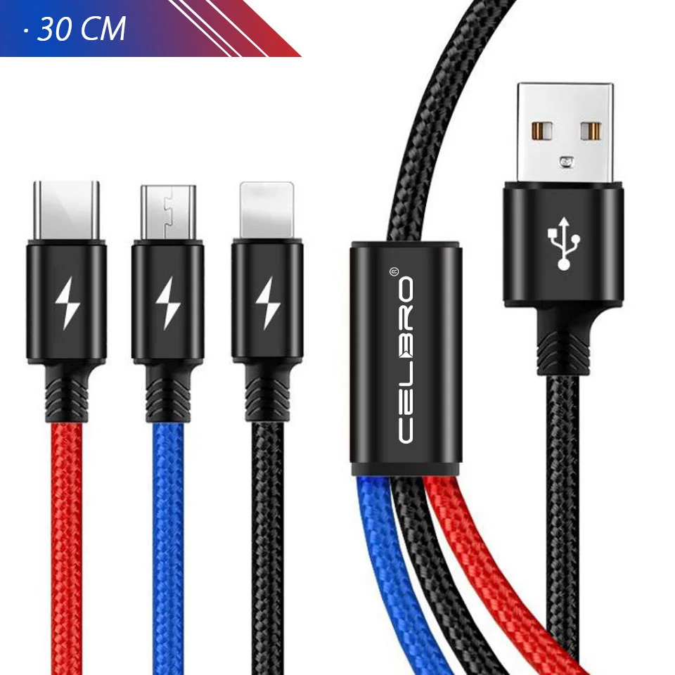 3 в 1 usb type C кабель для зарядки 0,3 м 1,2 м 2 м Micro USB Andriod длинный кабель Универсальный Мульти USB кабель для зарядного устройства для Oppo Oneplus - Тип штекера: 30CM Cable Only