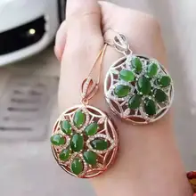 Натуральный зеленый яшма кулон S925 серебро Природный камень кулон Цепочки и ожерелья модный элегантный мяч круглый Женская Fine Jewelry