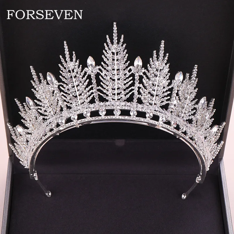 

Rhinestone Feather Crown For Bride Women Headpiece Crystal Tiara Crown Wedding Hair Accessories Baroque Bride Headdress