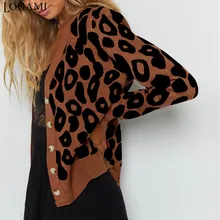 LOGAMI однобортные кардиганы с леопардовым принтом женские Повседневные свитера с животным принтом женские кардиганы с v-образным вырезом
