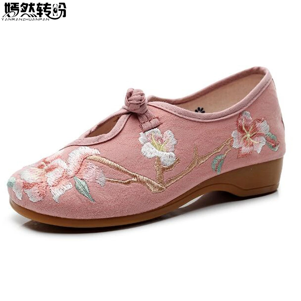 

New Arrive Women Dance Flats Shoes Old Beijing National Ballets Floral Embroidery Shoes For Cheongsam