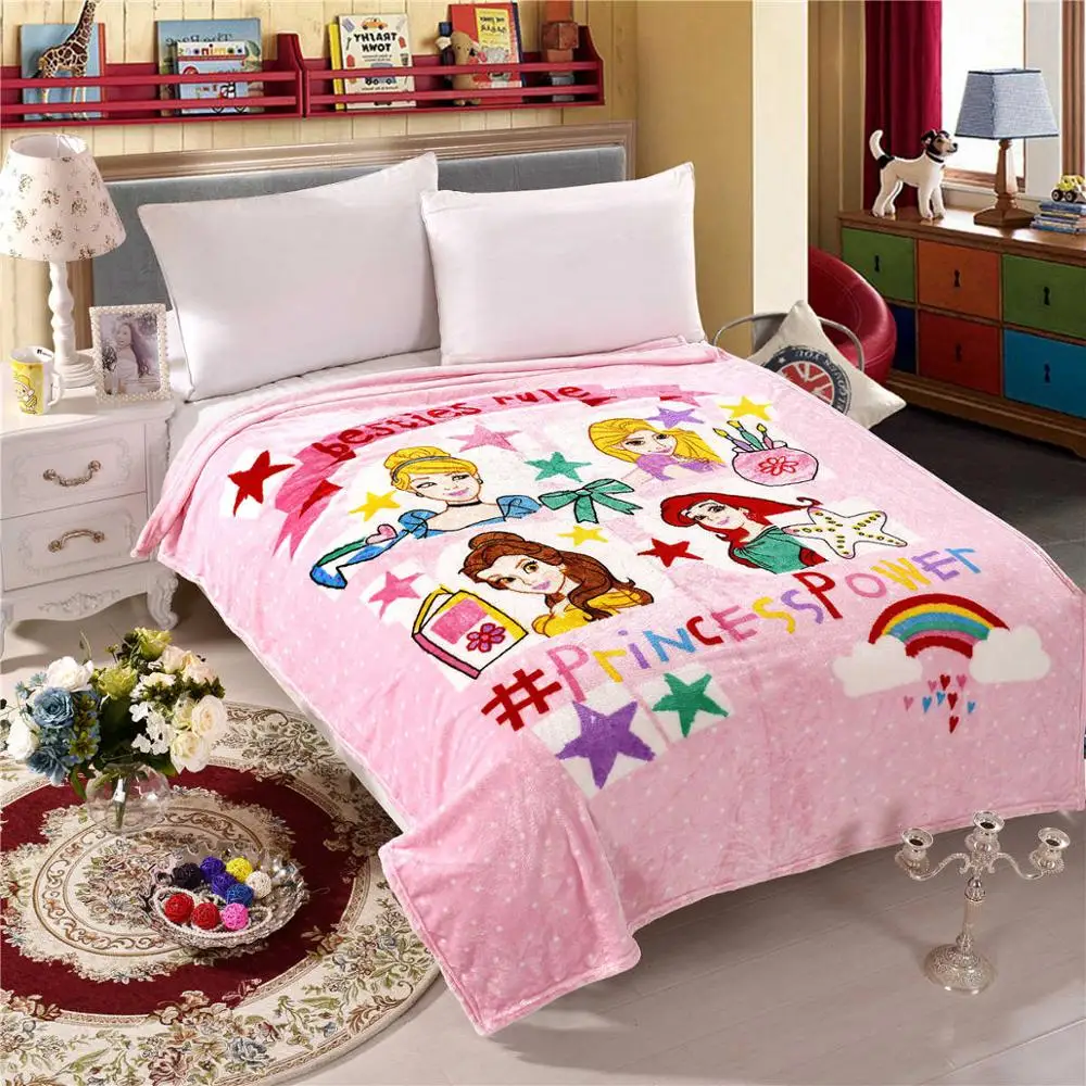 

Disney Cartoon Character Princess Printing Blankets 150*200CM Size for Children's Girls Bedroom Decor Polyester Pink Flannel