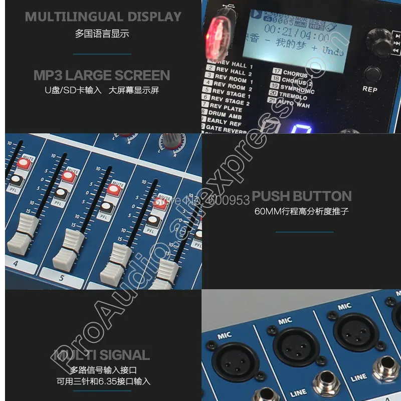 MICWL 10 Way Wireless Bluetooth USB 24BIT DSP 48V Phantom Power Mic Mixing Console Mixer