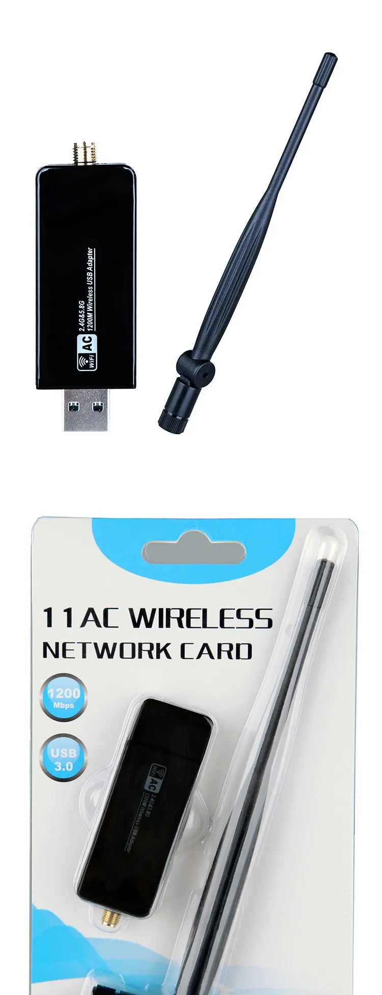 ZAPO Stronger 5.8G WIFI USB 3.0 1200 Мбит / с адаптер Dual Band 5dbi Антенна Беспроводная сетевая карта 802.11ac для Windows Linux Android