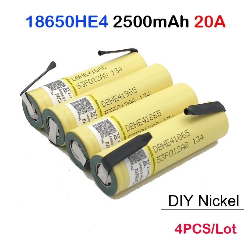 Аккумуляторная батарея 18650he4 с никелем 20A 4 шт. ICR18650HE4 литий ионный разряд 2500 мАч
