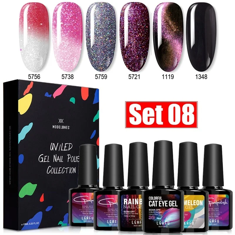 

Modelones 6Pcs/Lot Glitter UV Nail Gel Polish Semi Permanent Thermo Led Hybrid Nail Varnish Soak off Chameleon Polish