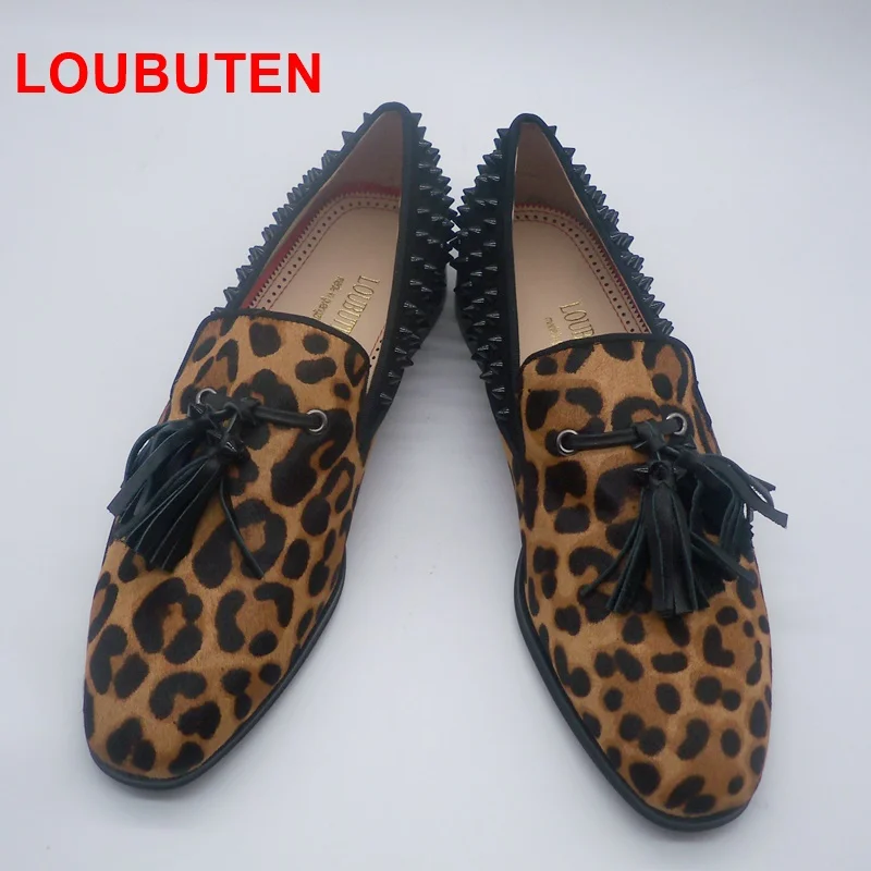 Moda Hombres Leopardo Hombre Remaches Holgazanes Louboutin Para As De Crin ons La Picture Zapatos Tamaño Borla Slip Más RYW1q