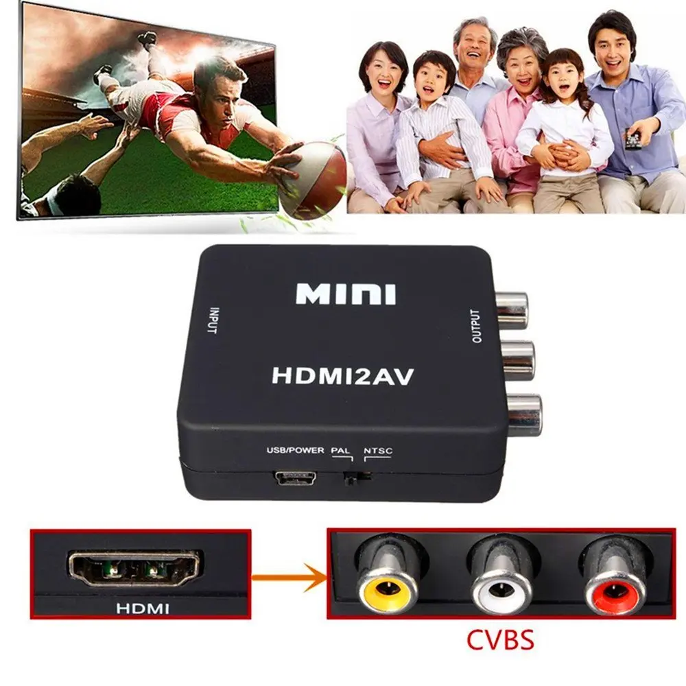 

Standard HDMI Interface Mini HD Video Box 1080P HDMI To AV CVSB L/R RCA Converter HDMI2AV Adapter Support NTSC PAL Output