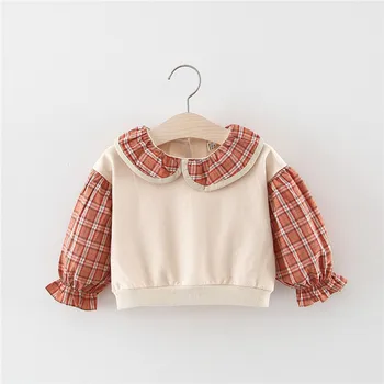 

2019 Autumn Baby Girls Long Sleeve Lapel Collar Plaid Pullover Casual Hoodies Kids Sweatshirt Outerwear Tops roupas de bebe
