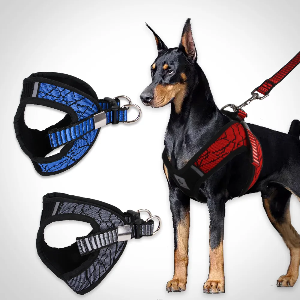 Pet Harness Collar Leads for Medium Small Dogs Vest Harnesses with Reflective Stripe Safety Buckle Traction Rope Dog Chest Strap (3)