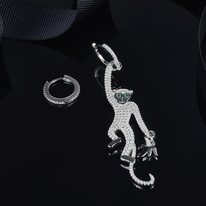 

S925 Sterling Silver Inlaid Zircon Monkey Earrings Beautiful Jewelry Fits Monaco Jewelry with Female Gifts